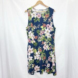 J Jill Wearever Knit Tank Dress Floral Shift XL Stretch Fabric Tropical Vacation